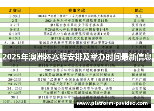 2025年澳洲杯赛程安排及举办时间最新信息 2025年澳洲杯赛程安排及举办时间最新信息