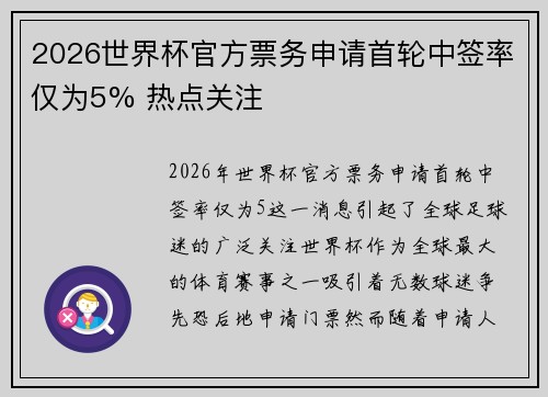 2026世界杯官方票务申请首轮中签率仅为5% 热点关注